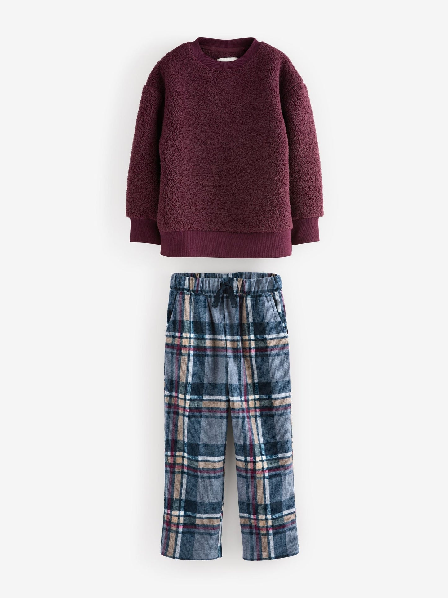 Plum Purple Check Borg Single Pyjamas (3-16yrs)