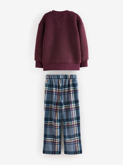 Plum Purple Check Borg Single Pyjamas (3-16yrs)