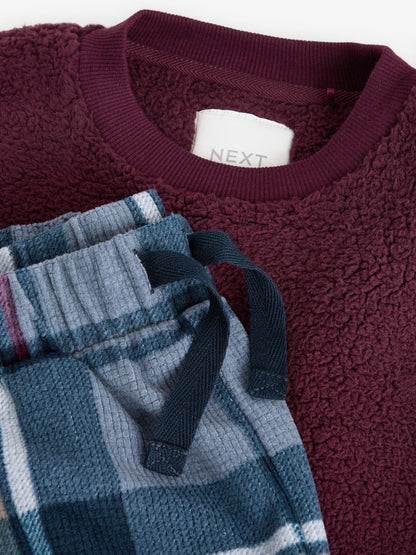 Plum Purple Check Borg Single Pyjamas (3-16yrs)