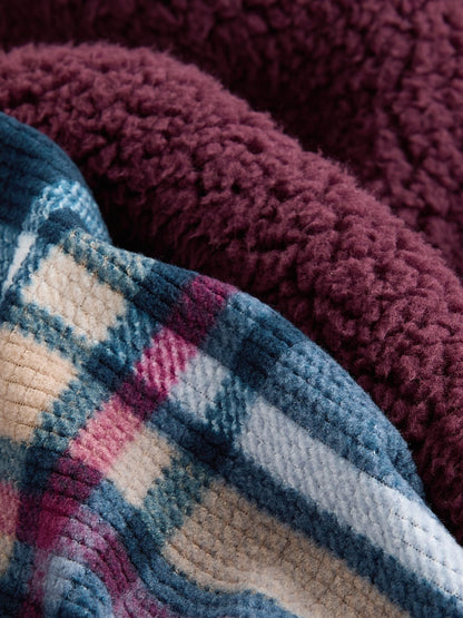 Plum Purple Check Borg Single Pyjamas (3-16yrs)