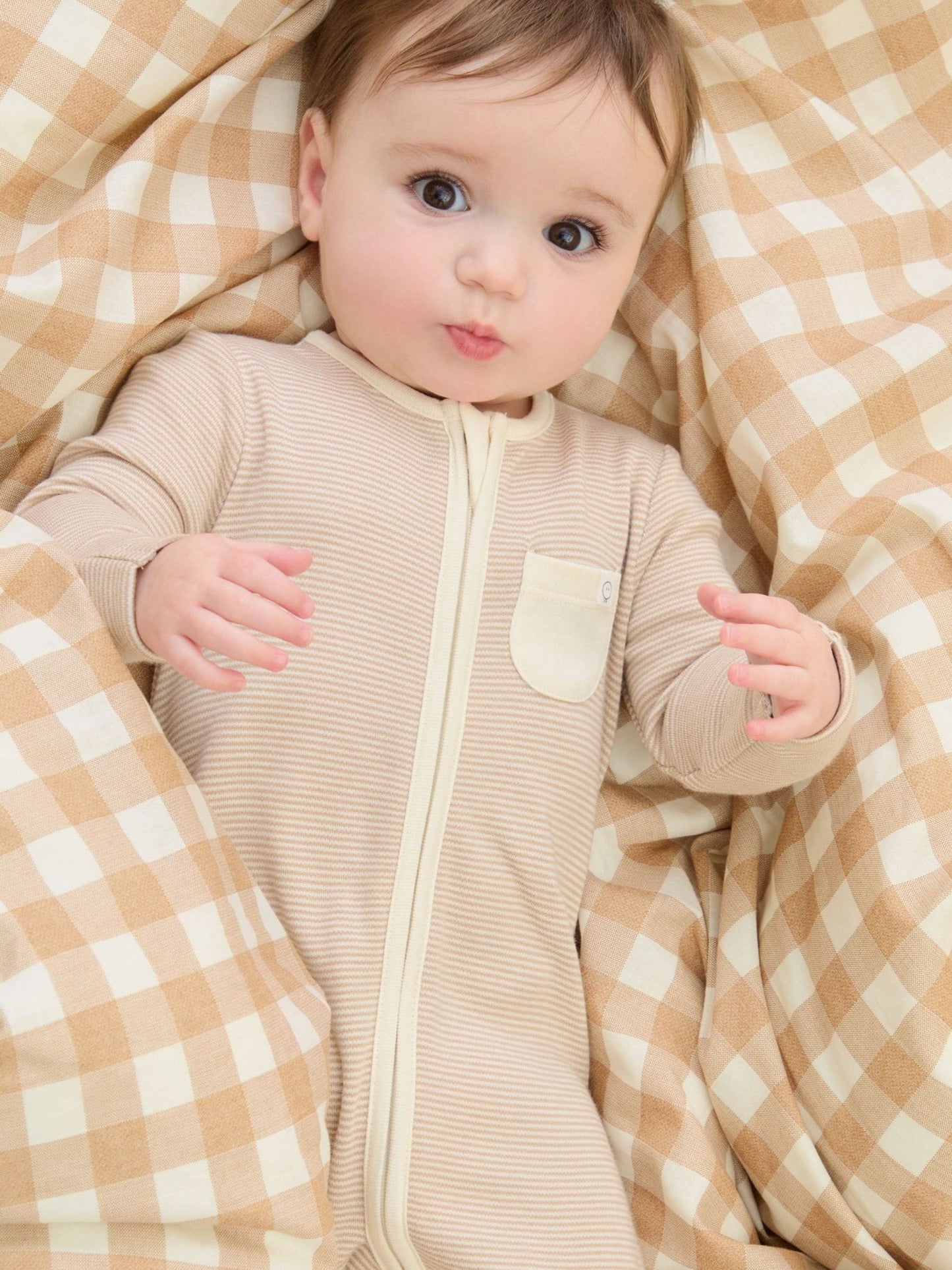 MORI Neutral Stripe 2 Way Zip-Up Clever Sleepsuit image 1
