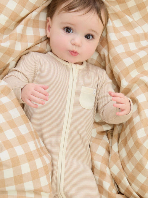 MORI Neutral Stripe 2 Way Zip-Up Clever Sleepsuit image 1