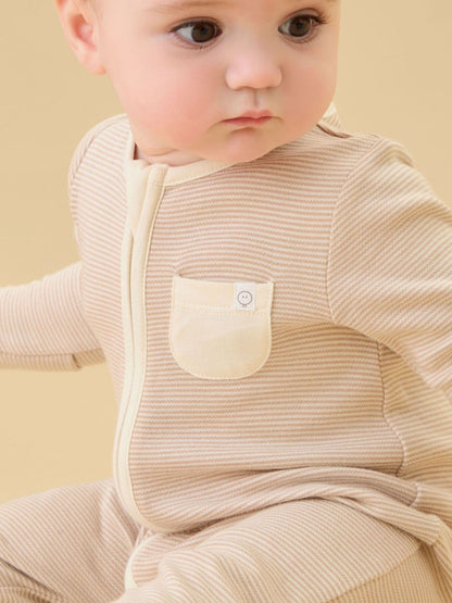 MORI Neutral Stripe 2 Way Zip-Up Clever Sleepsuit image 2