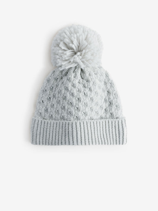 Grey Baby Waffle Pom Hat (0mths-2yrs) image 1