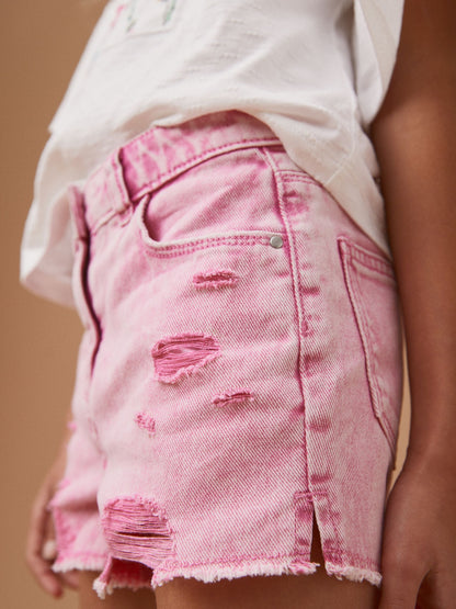Dsiney Kidz - Pink 100% Cotton Frayed Edge Distressed Shorts (3-16yrs) image 4