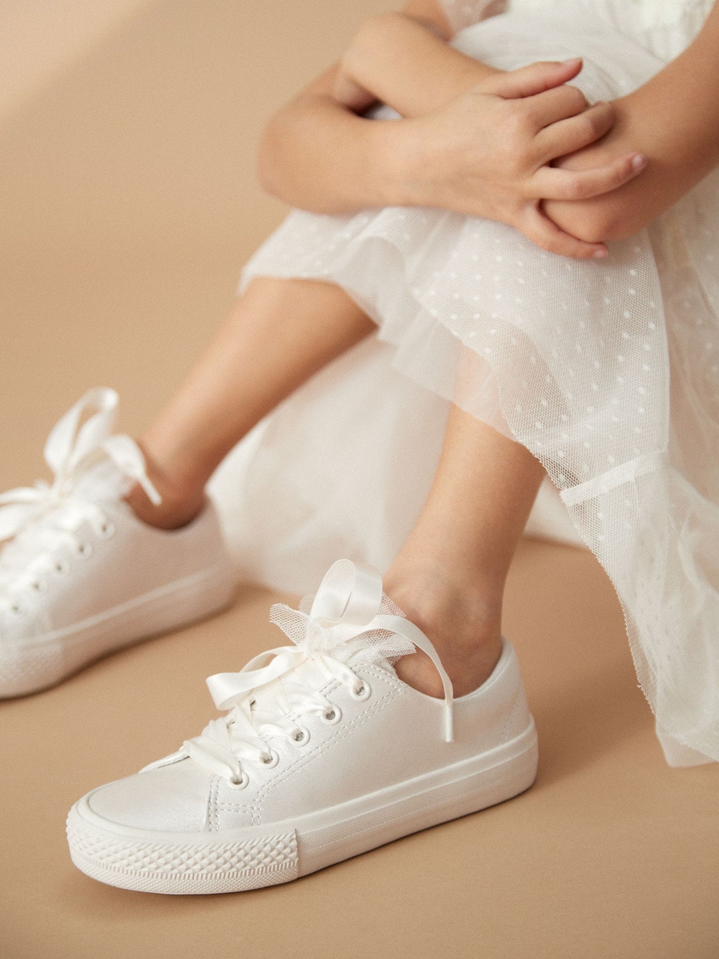 White Occasion Tulle Lace-Up Trainers image 1