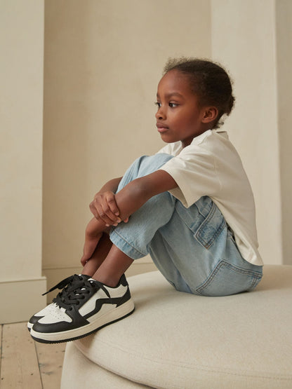 White/ Black Lace-Up Trainers