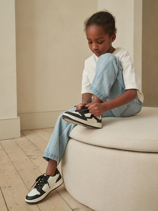 White/ Black Lace-Up Trainers