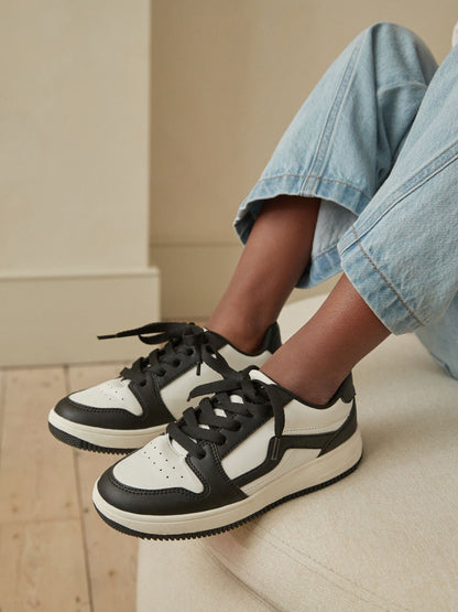 White/ Black Lace-Up Trainers