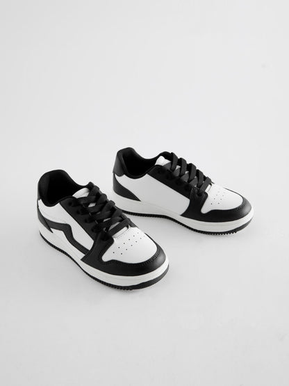 White/ Black Lace-Up Trainers