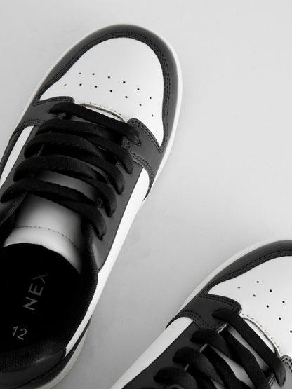 White/ Black Lace-Up Trainers