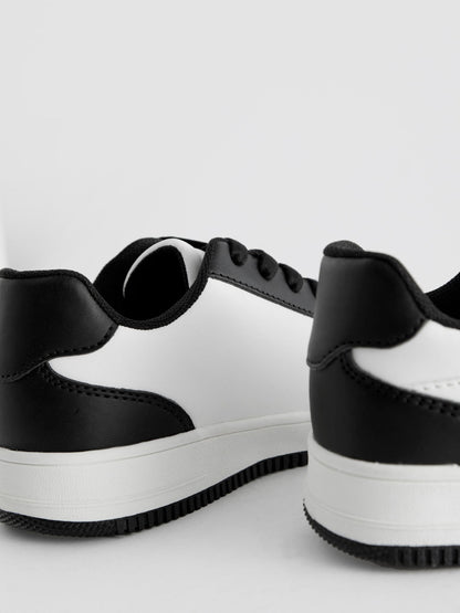 White/ Black Lace-Up Trainers