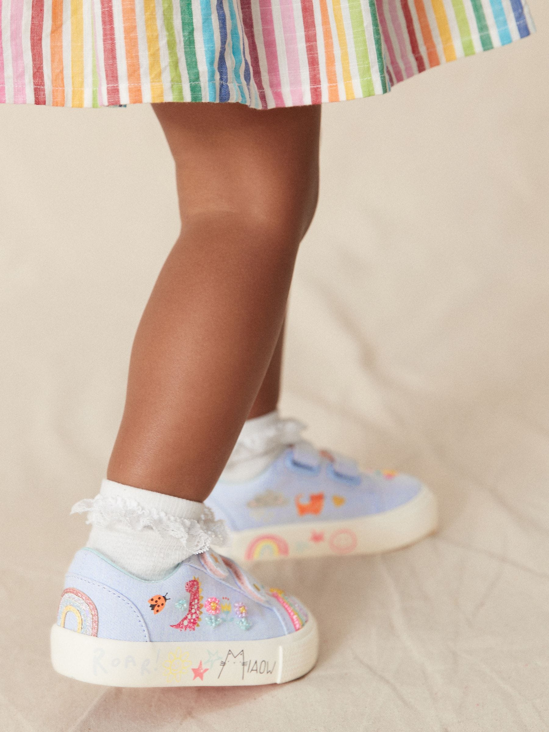 Blue Rainbow Standard Fit (F) Embellished Touch Fasten Strap Trainers image 3