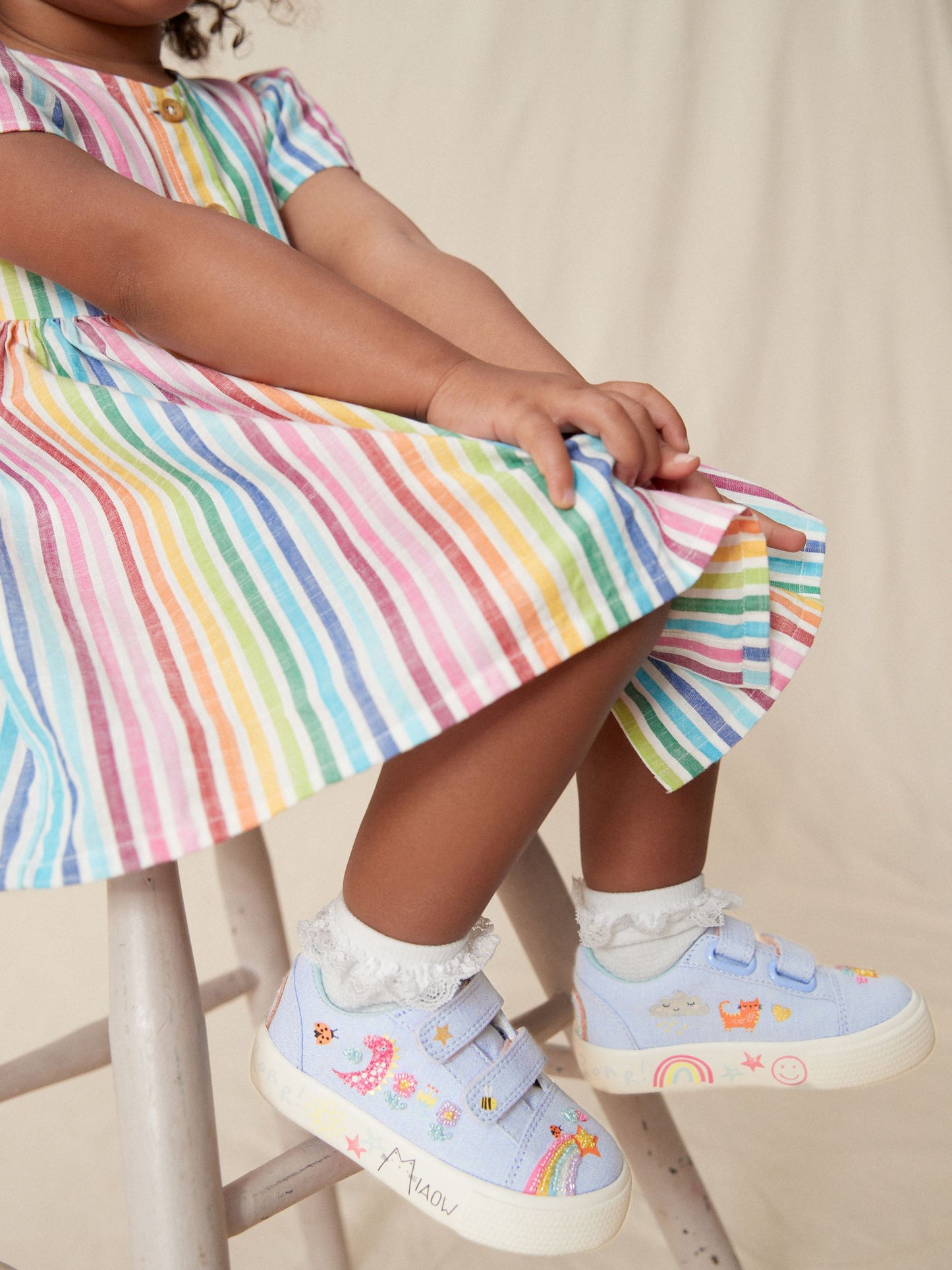 Blue Rainbow Standard Fit (F) Embellished Touch Fasten Strap Trainers image 4