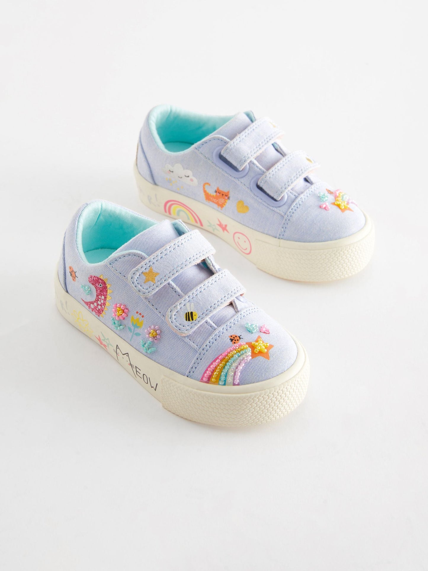 Blue Rainbow Standard Fit (F) Embellished Touch Fasten Strap Trainers image 6