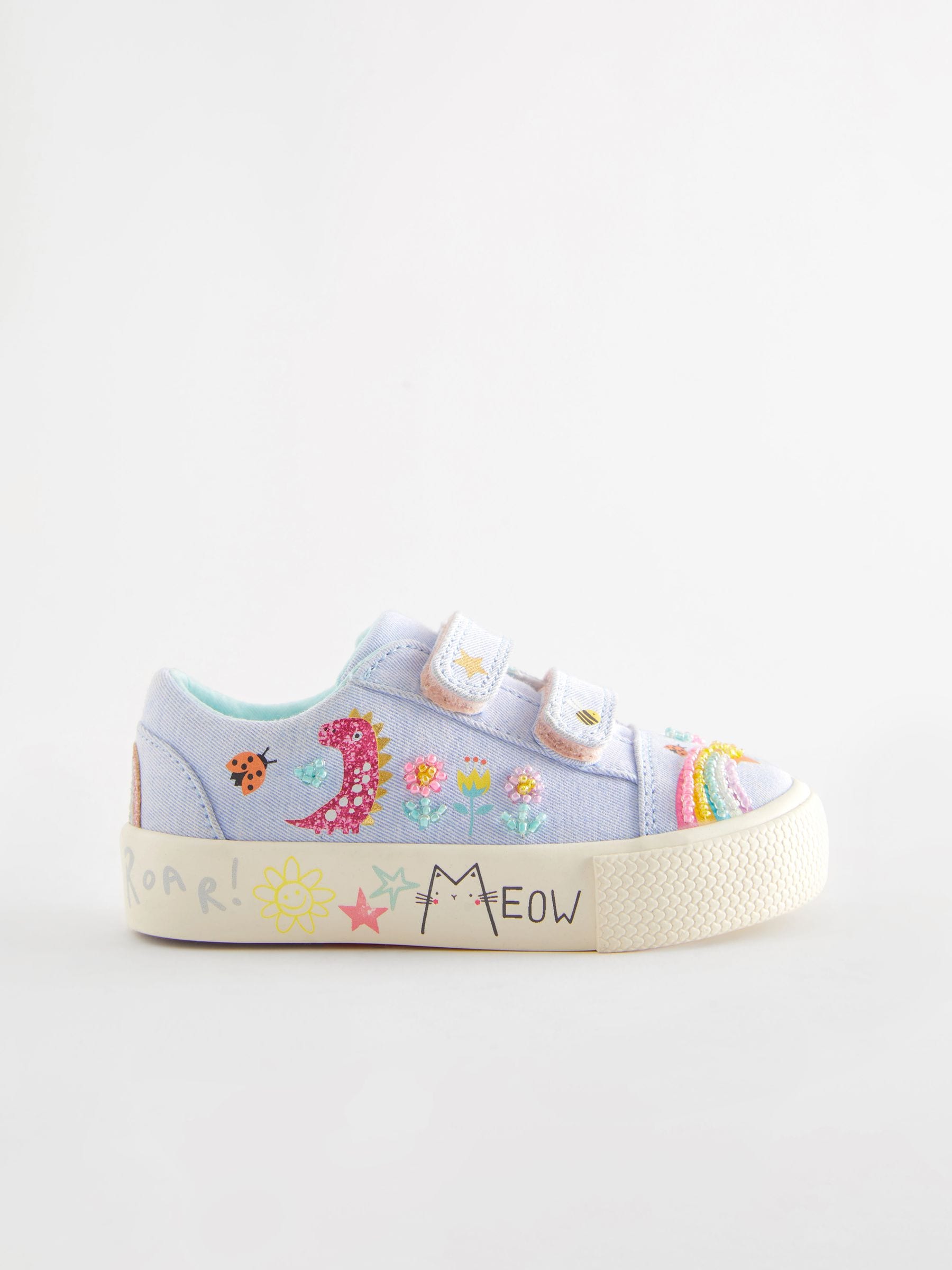 Blue Rainbow Standard Fit (F) Embellished Touch Fasten Strap Trainers image 7