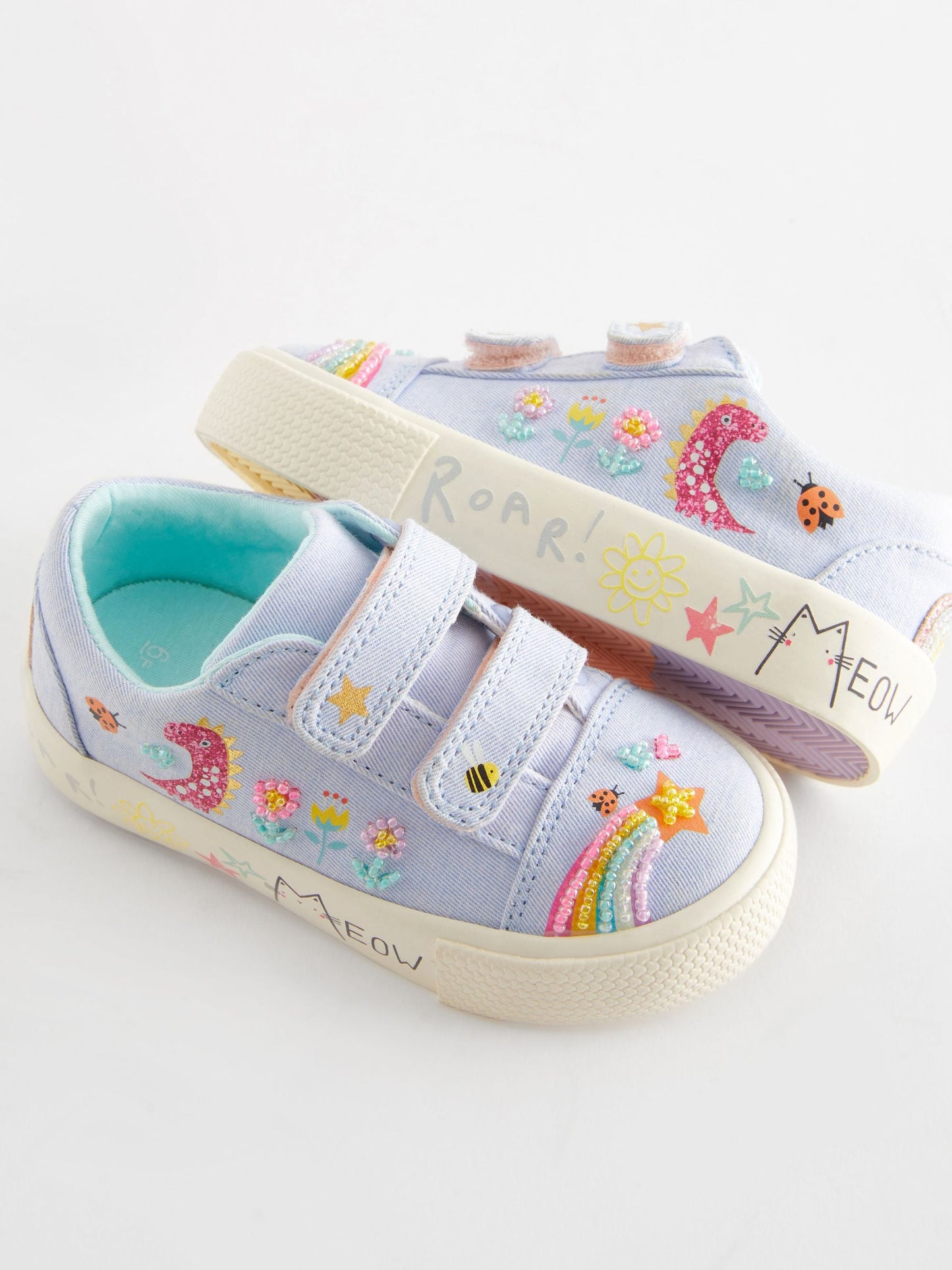 Blue Rainbow Standard Fit (F) Embellished Touch Fasten Strap Trainers image 8