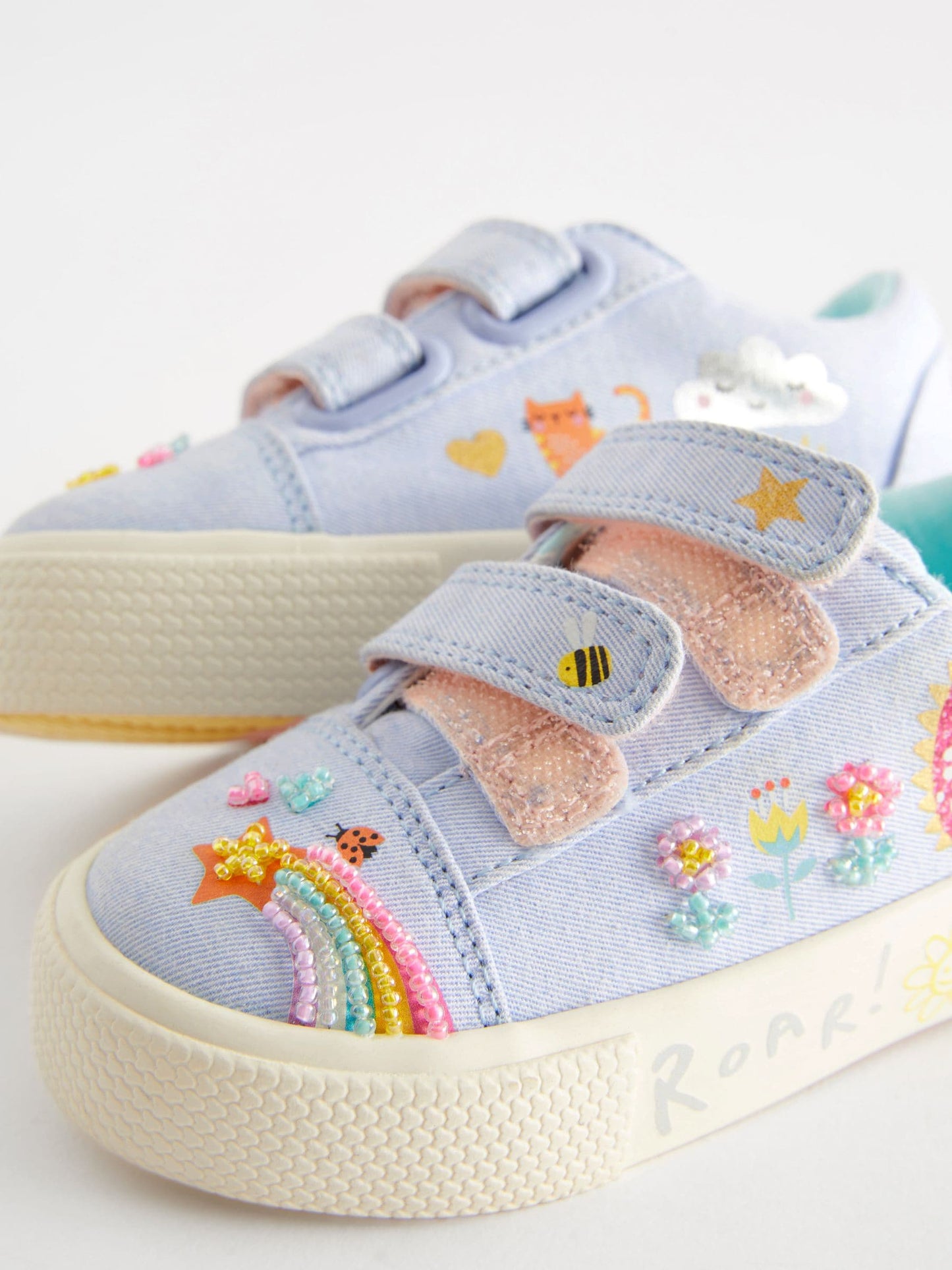 Blue Rainbow Standard Fit (F) Embellished Touch Fasten Strap Trainers image 10