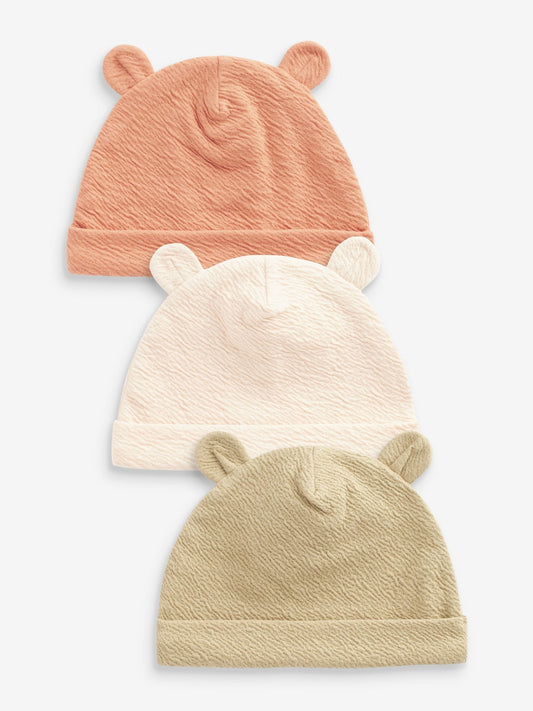 Green/Orange 3 Pack Baby Bear Ear Beanie Hats (0mths-2yrs) image 1