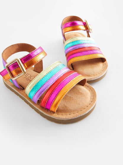 Rainbow Standard Fit (F) Leather Stripe Sandals image 4