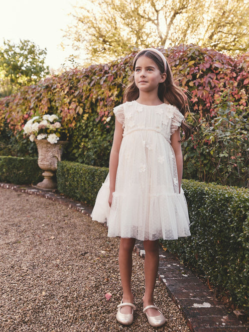 Dsiney Kidz - Ecru White 3D Flower Mesh Flower Girl Dress (3-16yrs) image 1