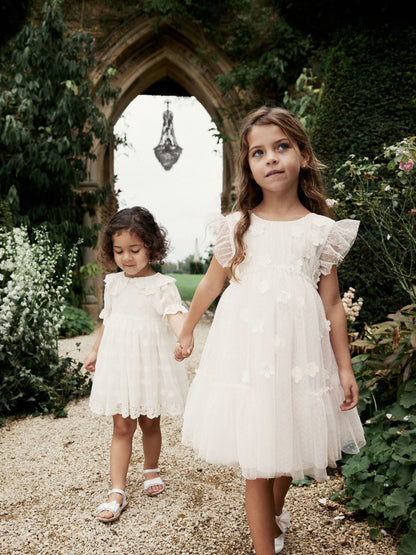 Ecru White 3D Flower Mesh Flower Girl Dress (3-16yrs)