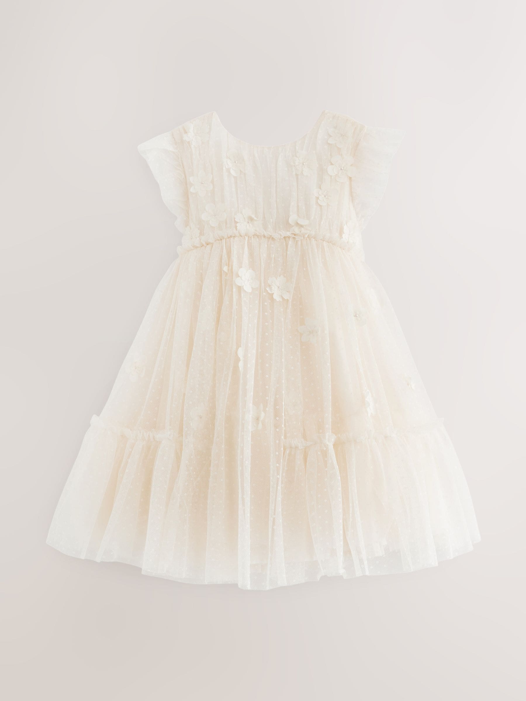 Ecru White 3D Flower Mesh Flower Girl Dress (3-16yrs) image 13
