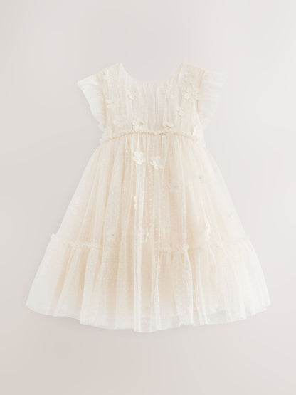Ecru White 3D Flower Mesh Flower Girl Dress (3-16yrs) image 13