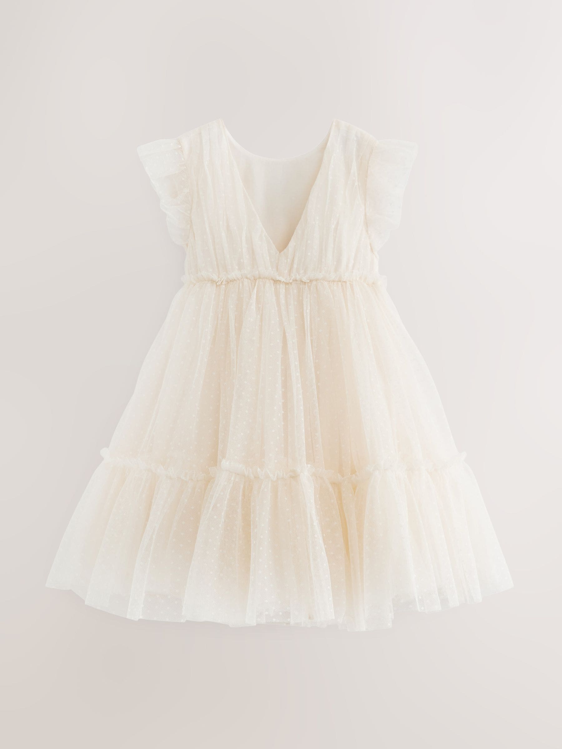 Ecru White 3D Flower Mesh Flower Girl Dress (3-16yrs) image 14