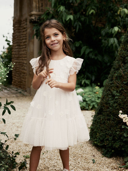 Ecru White 3D Flower Mesh Flower Girl Dress (3-16yrs)