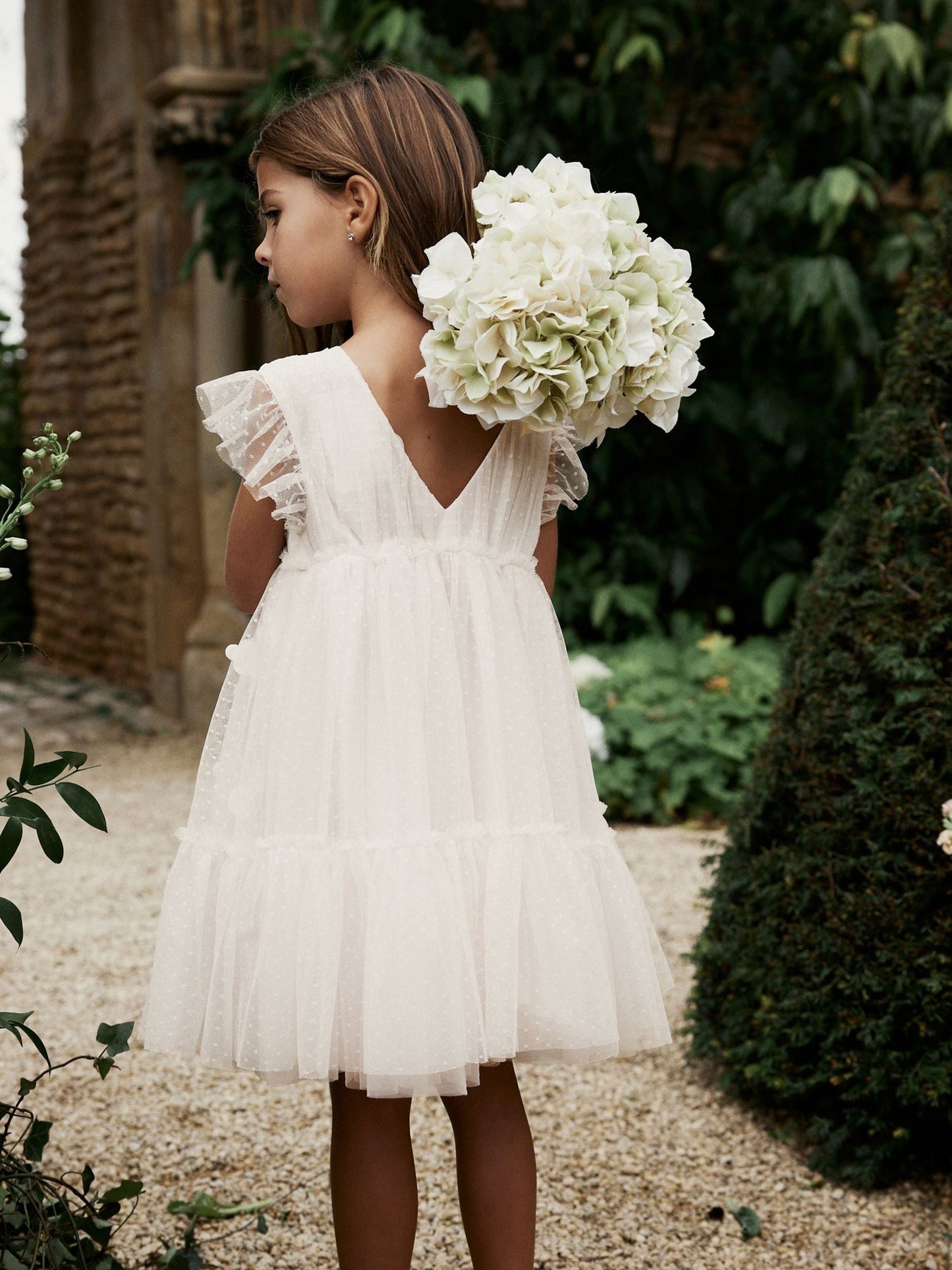 Ecru White 3D Flower Mesh Flower Girl Dress (3-16yrs)