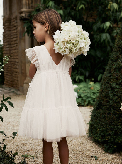 Ecru White 3D Flower Mesh Flower Girl Dress (3-16yrs)