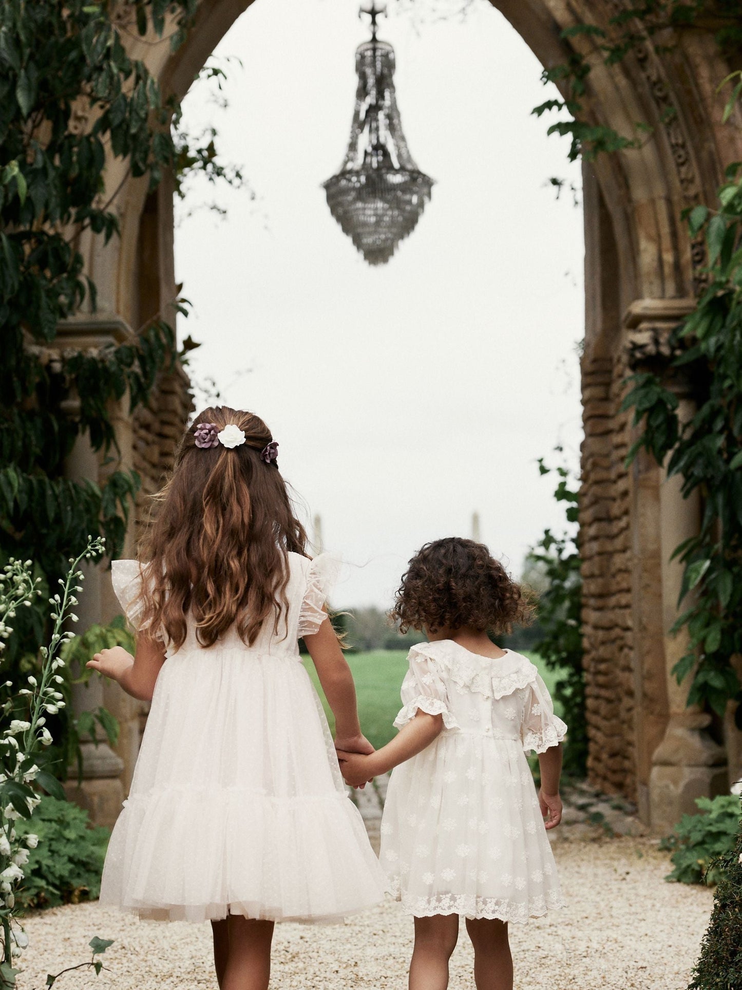 Ecru White 3D Flower Mesh Flower Girl Dress (3-16yrs)