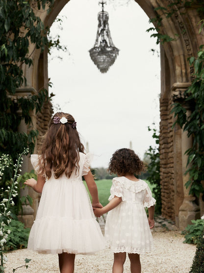 Ecru White 3D Flower Mesh Flower Girl Dress (3-16yrs)