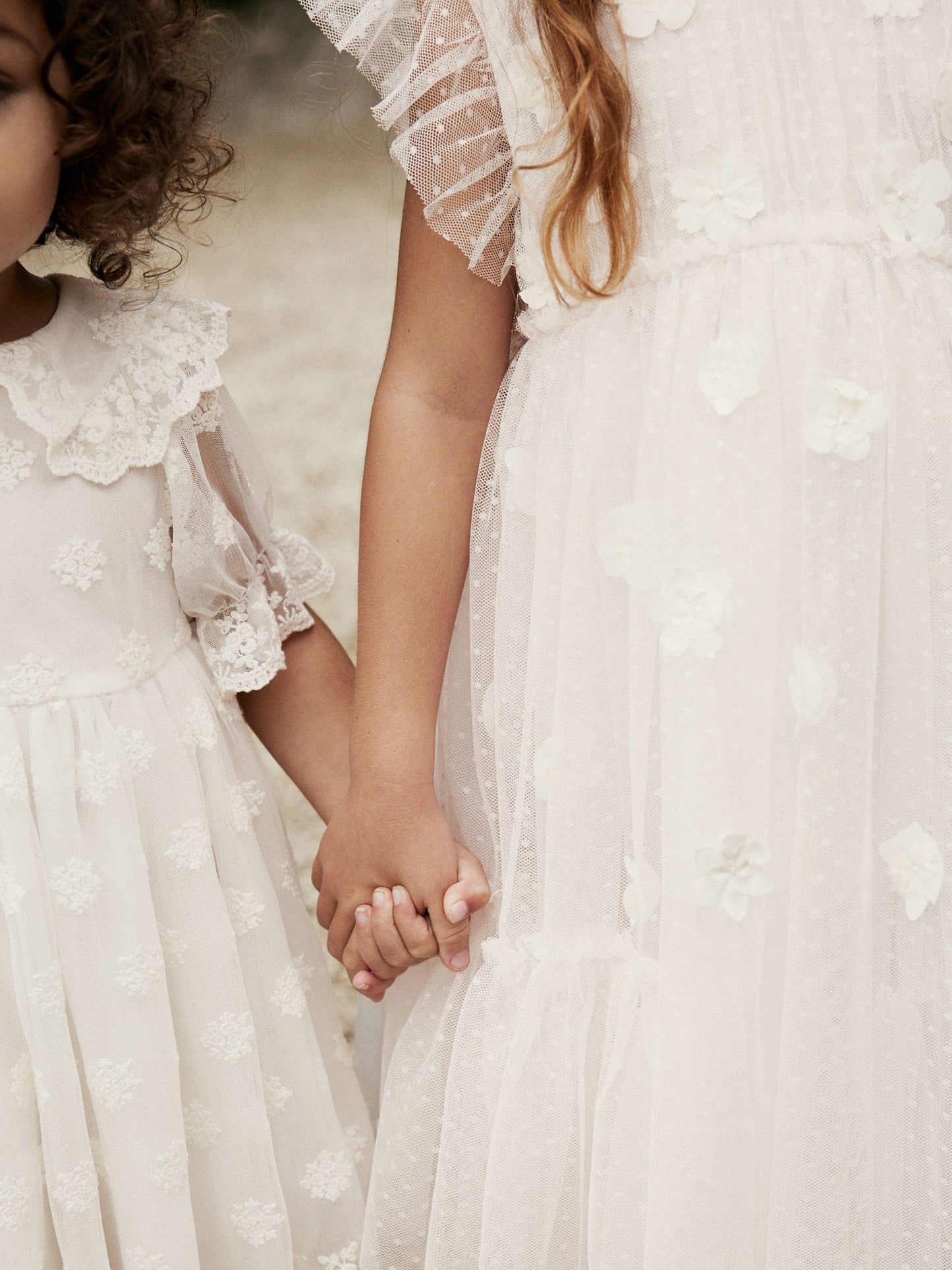 Ecru White 3D Flower Mesh Flower Girl Dress (3-16yrs)