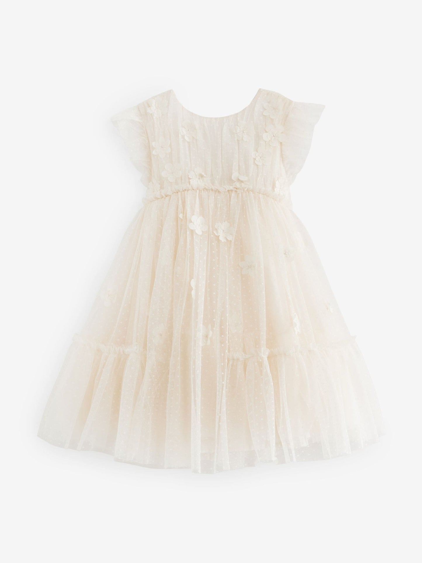 Ecru White 3D Flower Mesh Flower Girl Dress (3-16yrs)