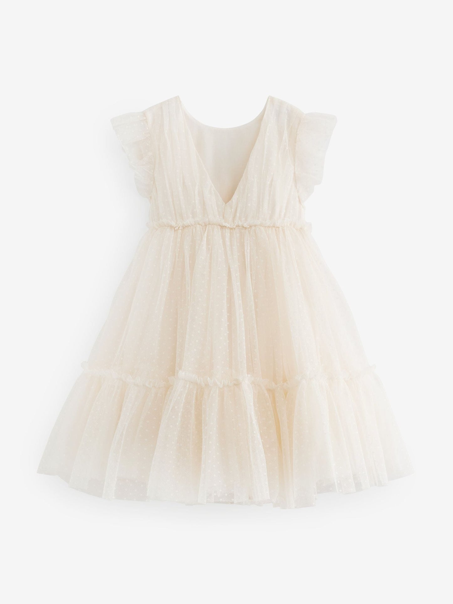 Ecru White 3D Flower Mesh Flower Girl Dress (3-16yrs)