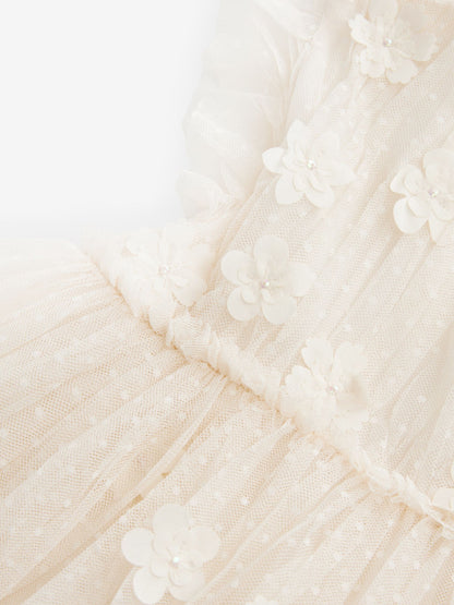 Ecru White 3D Flower Mesh Flower Girl Dress (3-16yrs)