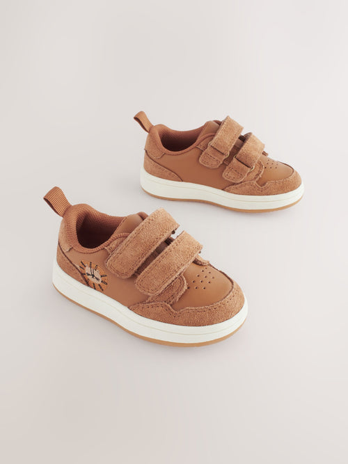 Tan Brown Standard Fit (F) Baby Touch Fastening Leather First Walker Shoes image 1