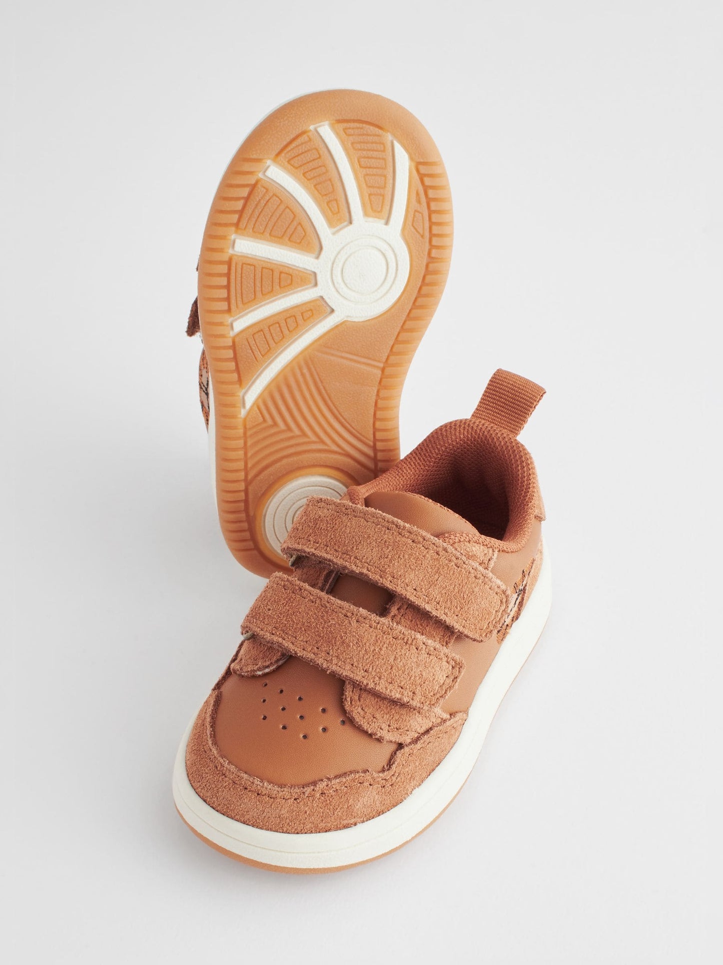 Tan Brown Standard Fit (F) Baby Touch Fastening Leather First Walker Shoes image 5