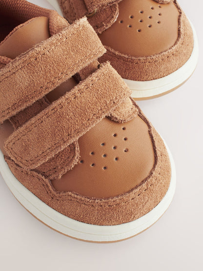Tan Brown Standard Fit (F) Baby Touch Fastening Leather First Walker Shoes image 8