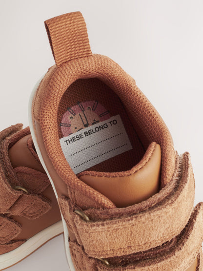Tan Brown Standard Fit (F) Baby Touch Fastening Leather First Walker Shoes image 9