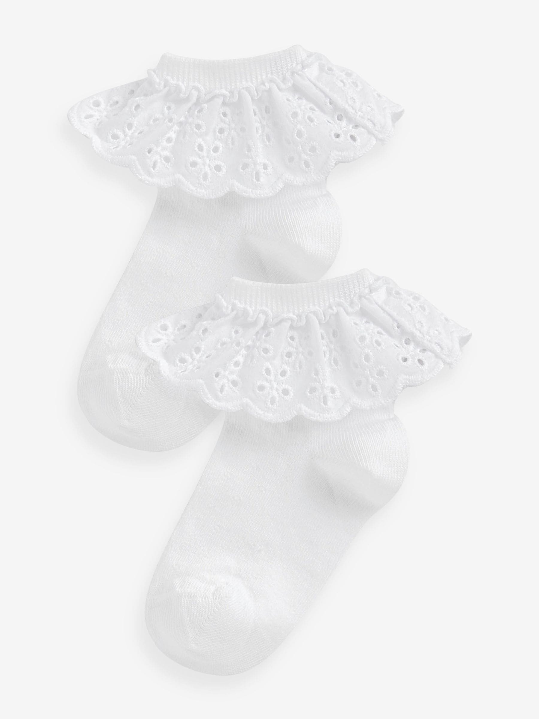 White 2 Pack Cotton Rich Ruffle Ankle Socks image 1