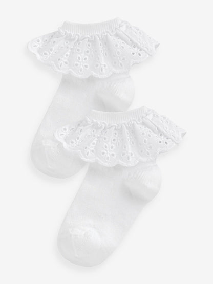 White 2 Pack Cotton Rich Ruffle Ankle Socks image 1