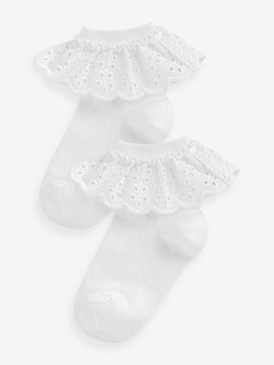 White 2 Pack Cotton Rich Ruffle Ankle Socks image 1