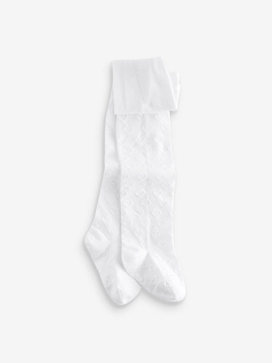 White Cotton Rich Textured Heart Tights image 1