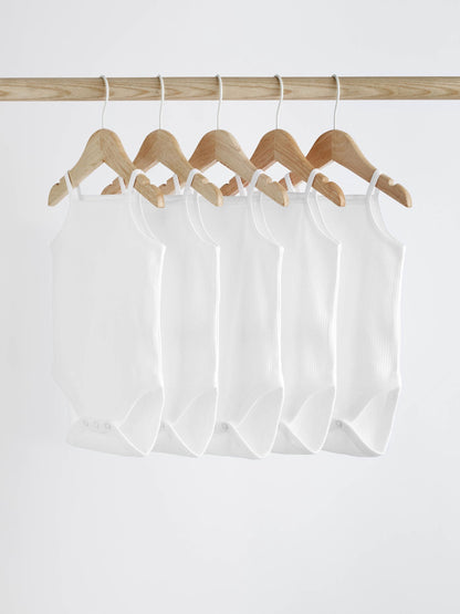White 5 Pack Baby Strappy Bodysuits image 1