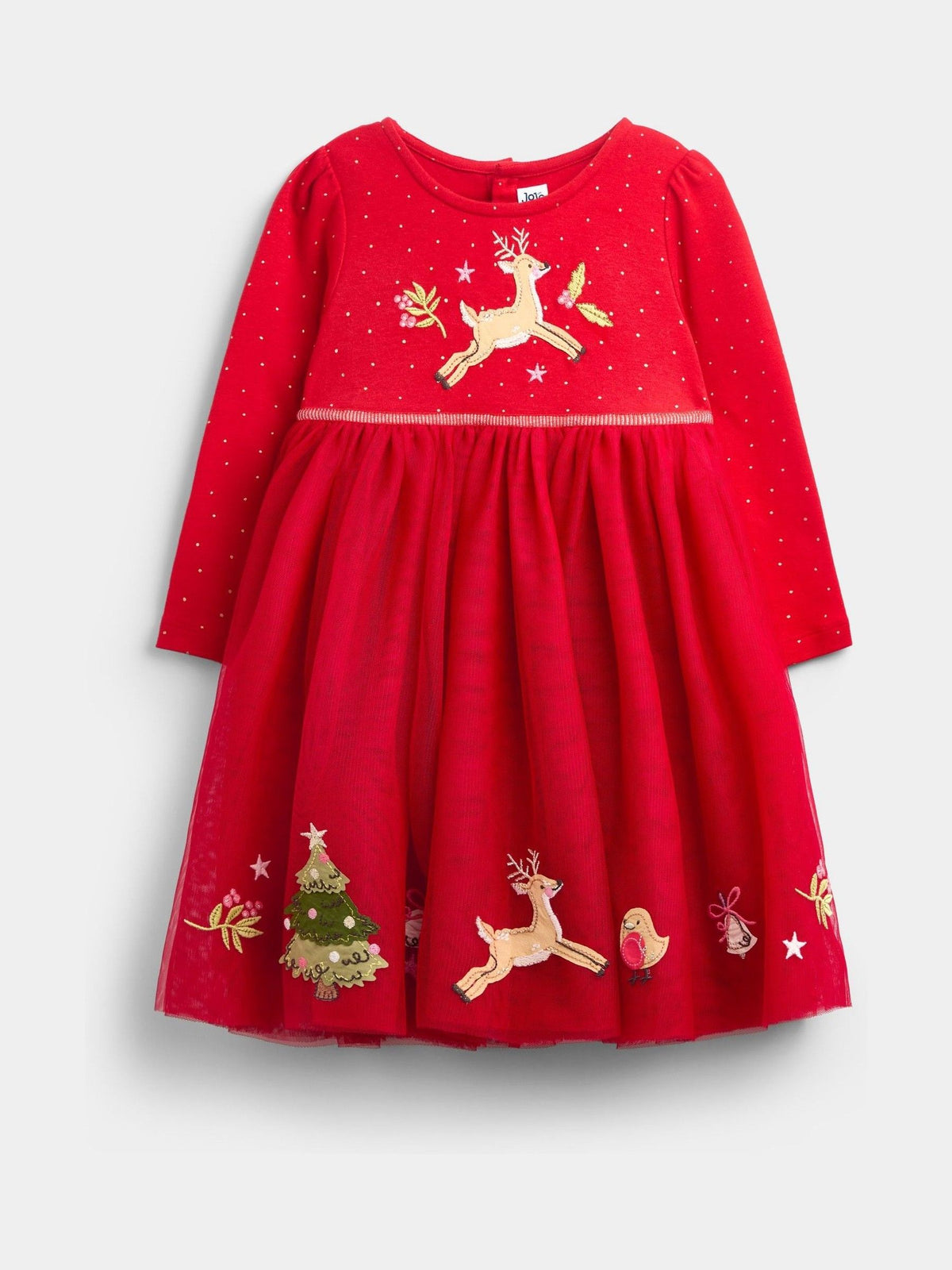 JoJo Maman Bébé Red Christmas Appliqué Hem Combo Dress - image 1