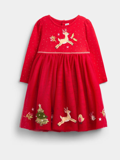 JoJo Maman Bébé Red Christmas Appliqué Hem Combo Dress - image 1