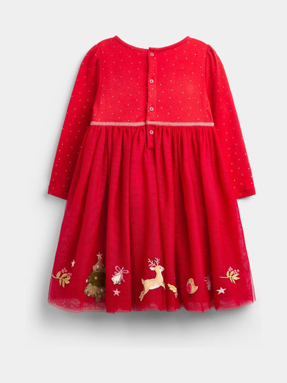 JoJo Maman Bébé Red Christmas Appliqué Hem Combo Dress - image 2